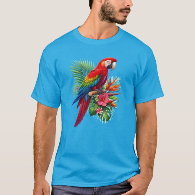 Red macaw tropical floral T-Shirt (Front)