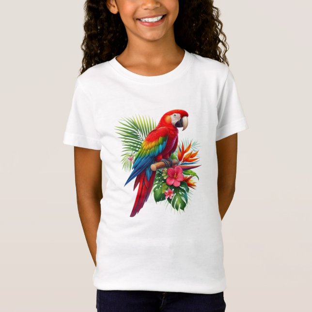 Red macaw tropical floral T-Shirt (Front)