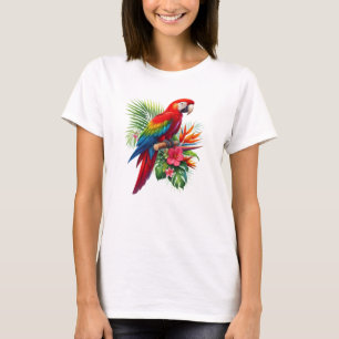 Red macaw tropical floral T-Shirt