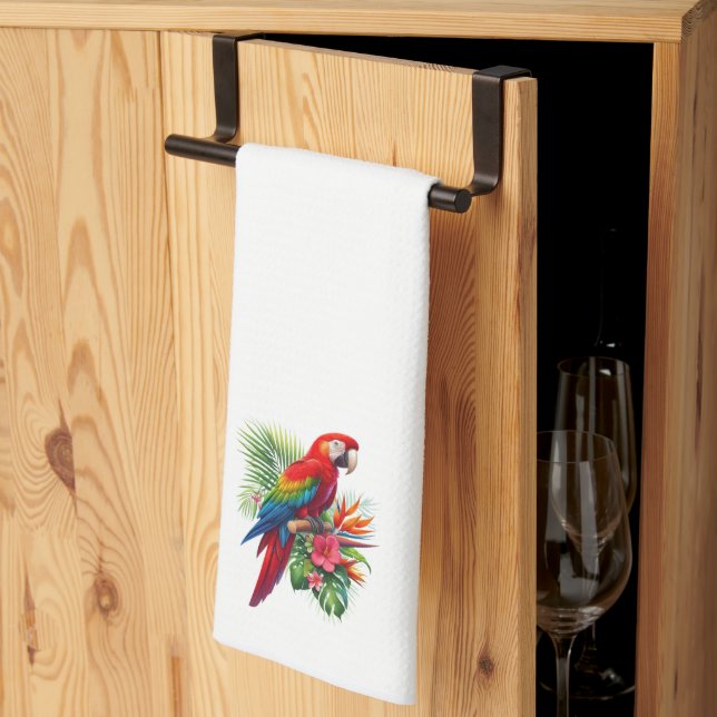 Red macaw tropical floral tea towel (Thirds Fold)