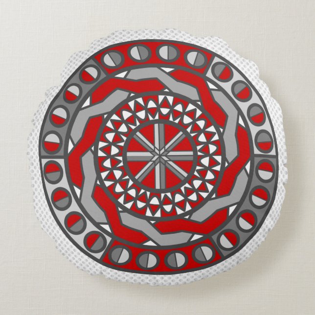 Red Machinery Round Pillow (Front)