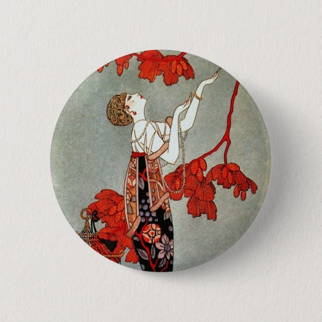 Red Madame Art Deco Design 6 Cm Round Badge (Front)