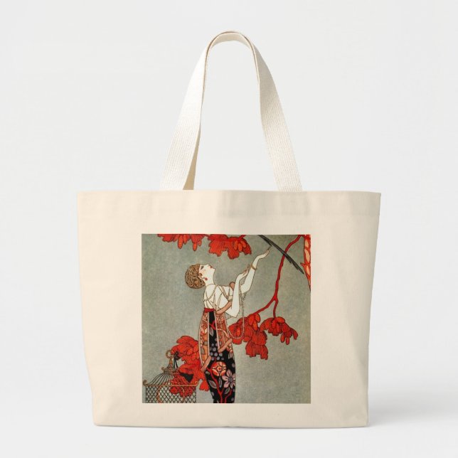 Red Madame Art Deco Design Large Tote Bag (Front)