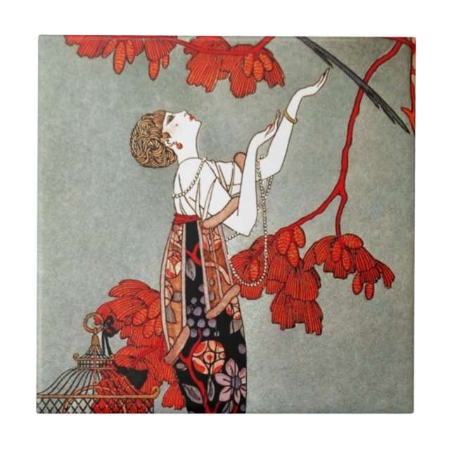 Red Madame Art Deco Design Tile (Front)