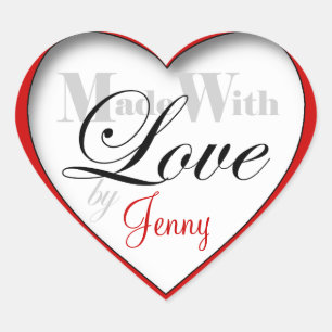 Red "Made with Love by ____" - Heart Stickers