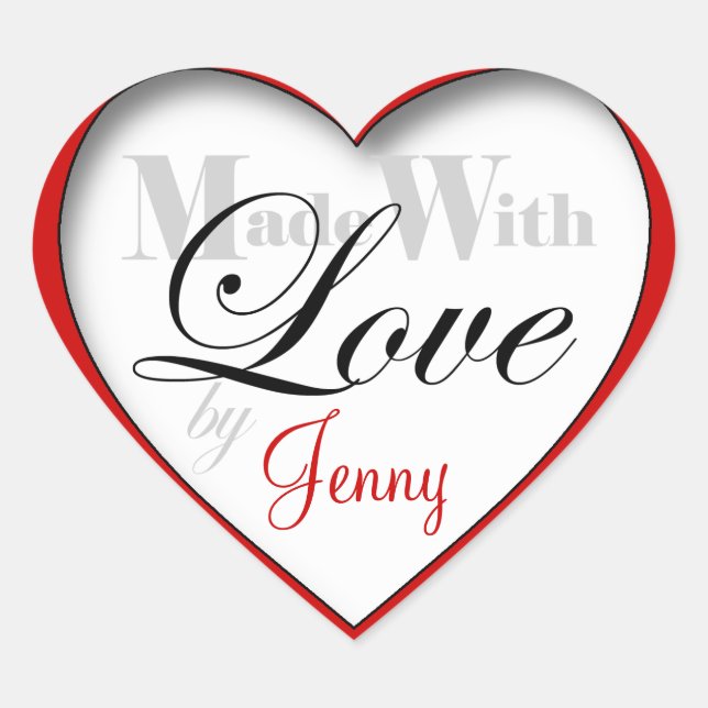 Red "Made with Love by ____" - Heart Stickers (Front)