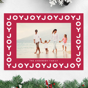 RED Magenta JOY Christmas Photo Frame Holiday Card