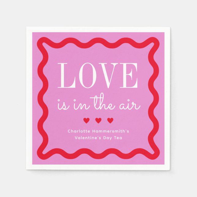 Red Magenta Love is in the Air Wavy Square Napkin (Front)