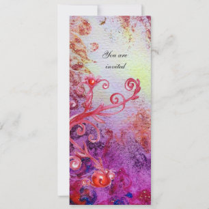 RED MAGIC SWIRLS IN  PURPLE YELLOW GOLD SPARKLES INVITATION