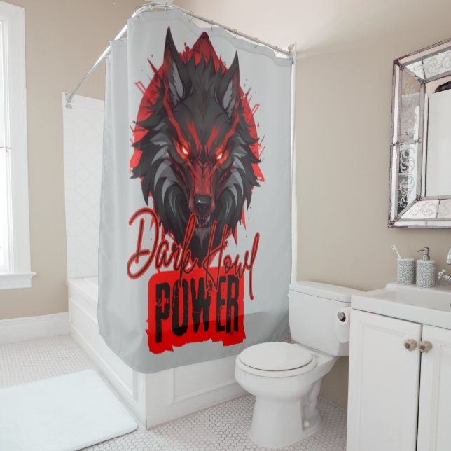 Red Magic Wolf | Dark Howl Energy Shower Curtain (In Situ)
