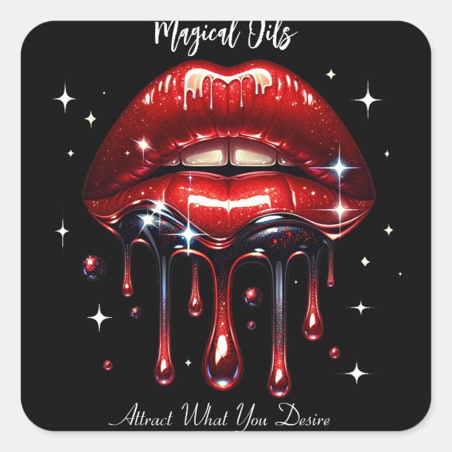 Red Magical Lips Attract your Deepest Desires  Square Sticker (Front)
