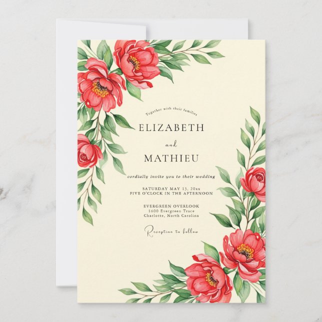 Red Magnificent Botanical Wedding Invitation (Front)