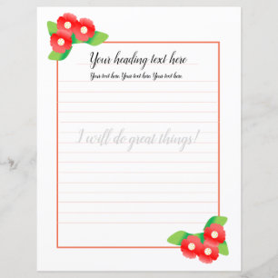 Red Magnolia Floral Lined Writing Paper