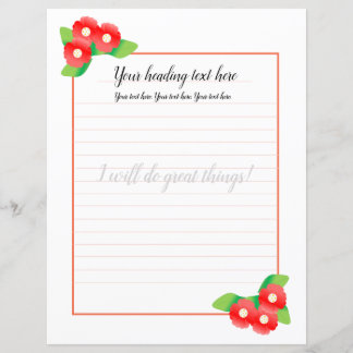 Red Magnolia Floral Lined Writing Paper