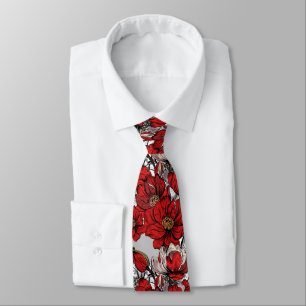 Red Magnolia Flower Vintage Pattern Tie