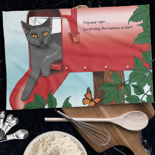 Red Mail Box Cat Tea Towel