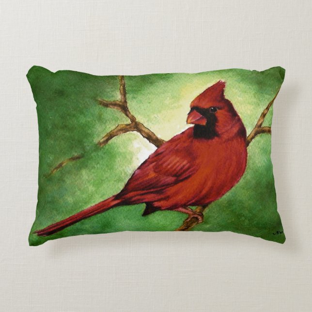 Red male CARDINAL on a branch Decorative Cushion (Front)