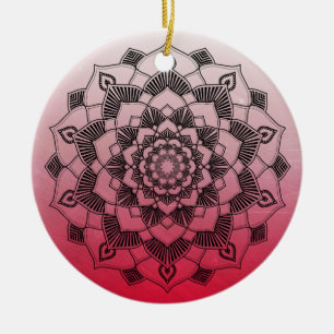 Red Mandala Abstract Beautiful Christmas Ceramic Tree Decoration