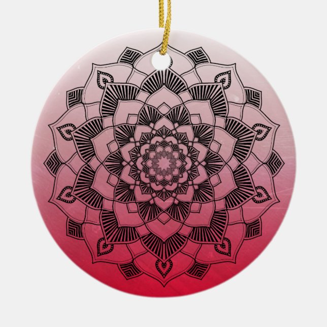 Red Mandala Abstract Beautiful Christmas Ceramic Tree Decoration (Front)