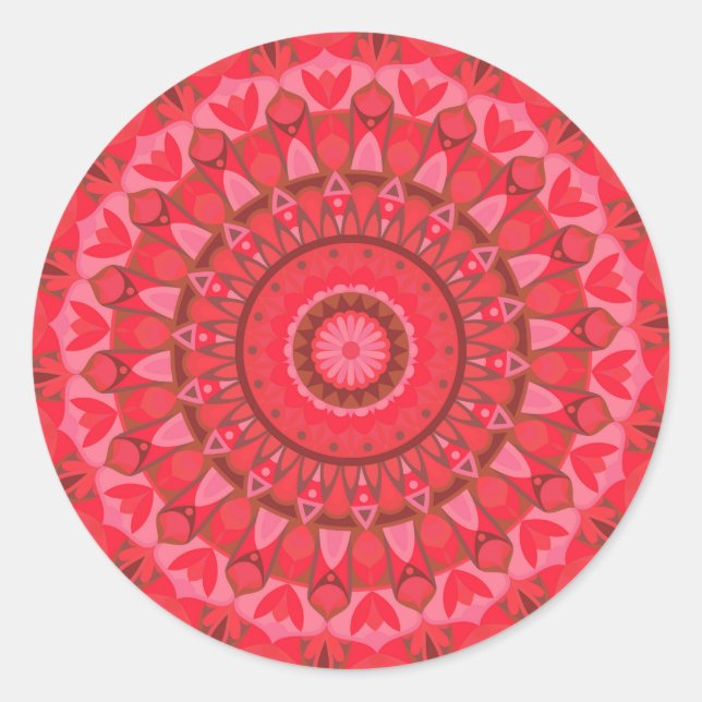 Red Mandala Boho Geometric Warm Aesthetic Decal Classic Round Sticker (Front)