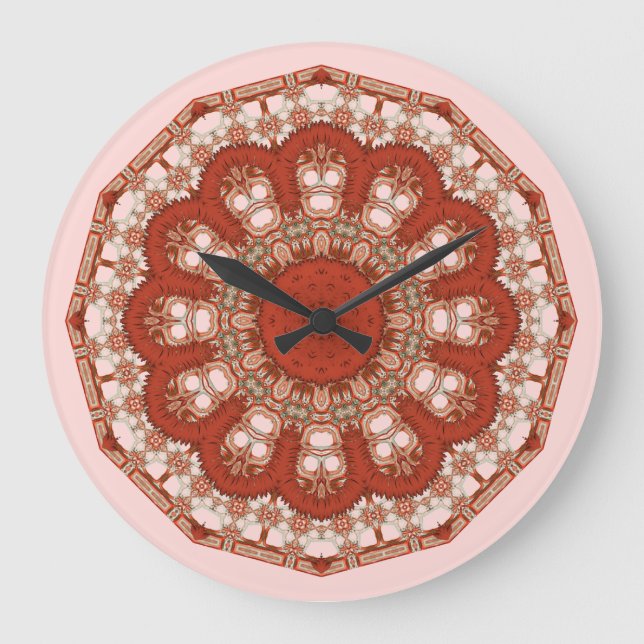 Red Mandala Fancy Faux Stitch Large Clock (Front)