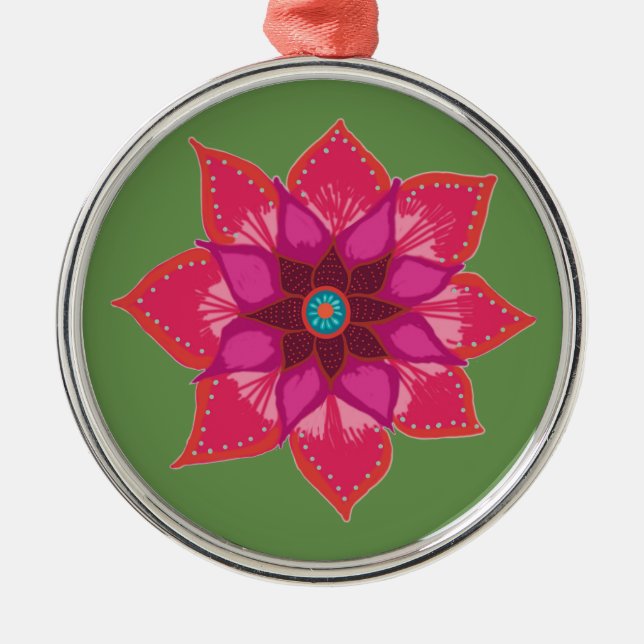 Red Mandala flower art Ceramic Decoration (Front)