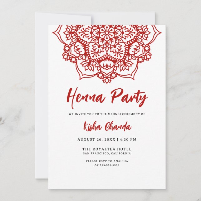 Red Mandala Mehndi Henna Party Invitation (Front)