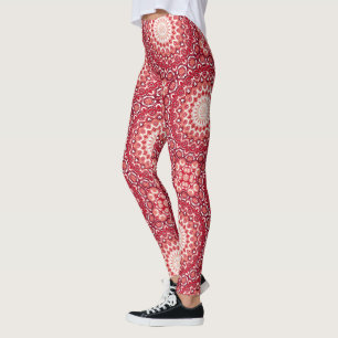 Red Mandala Pattern in Fiery Gradient Leggings