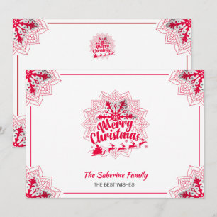 Red Mandala Snowflake & Santa Sleigh Christmas Card