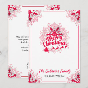 Red Mandala Snowflake & Santa Sleigh Christmas Card