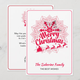 Red Mandala Snowflake & Santa Sleigh Christmas Card