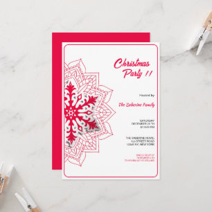Red Mandala Snowflake & Santa Sleigh Christmas Invitation