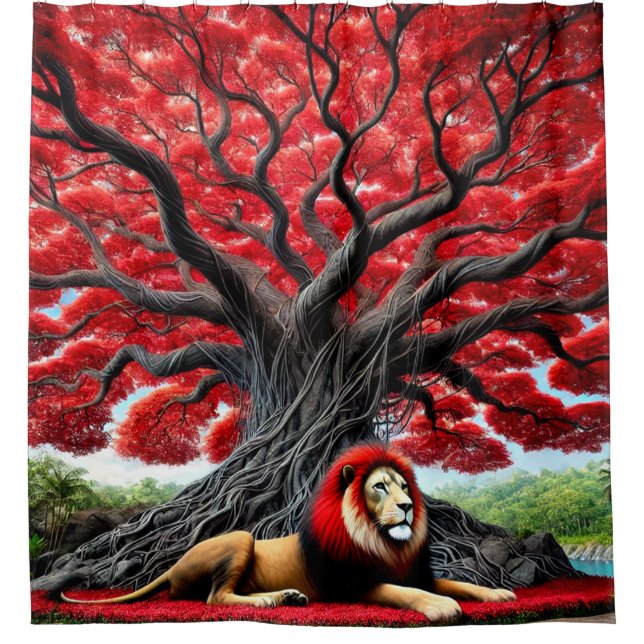 Red Maned Lion Shower Curtain (Front)
