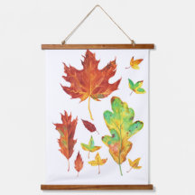 Red Maple and Golden Oak Leaves Autumn Watercolor