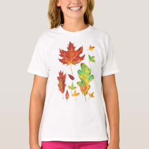 Red Maple and Golden Oak Leaves Autumn Watercolor T-Shirt