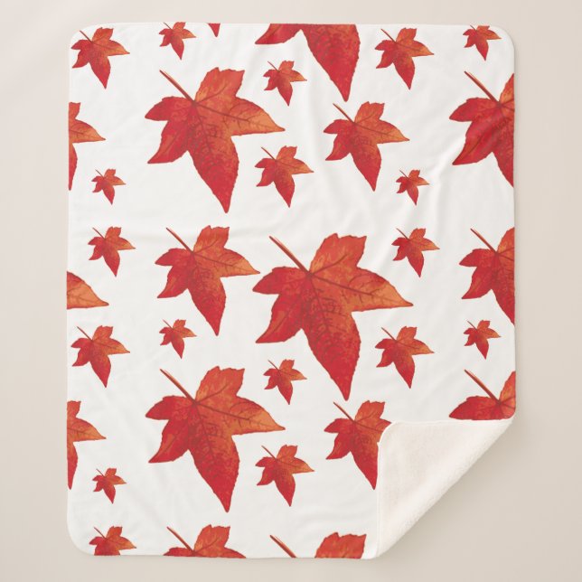 Red Maple Autumn Leaves Sherpa Blanket (Front)
