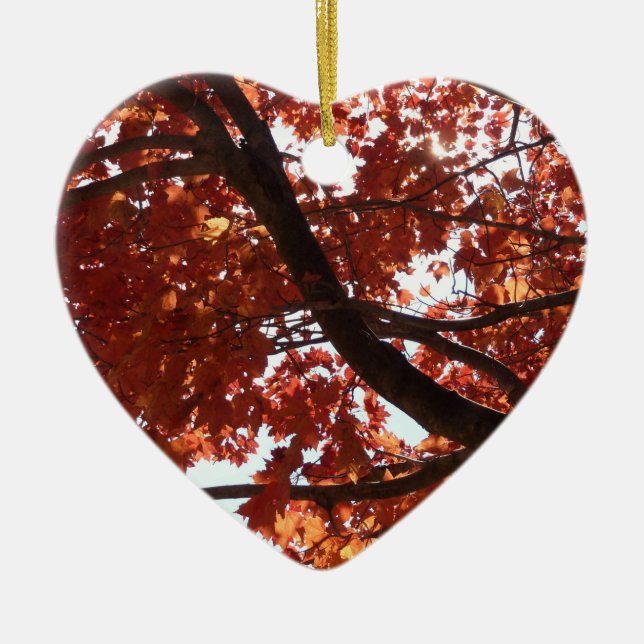Red Maple Branches Autumn Colours Ceramic Tree Decoration (Front)