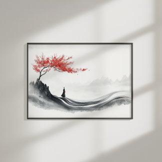 Red Maple Ink Zen Minimalist Wall Art