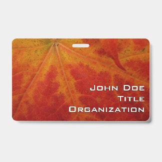Red Maple Leaf Abstract Autumn Nature Photography ID Badge
