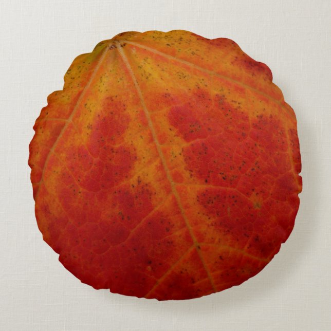 Red Maple Leaf Abstract Autumn Nature Photography Round Cushion (Front)