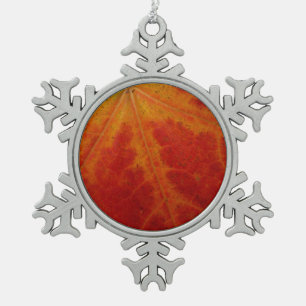Red Maple Leaf Abstract Autumn Nature Photography Snowflake Pewter Christmas Ornament