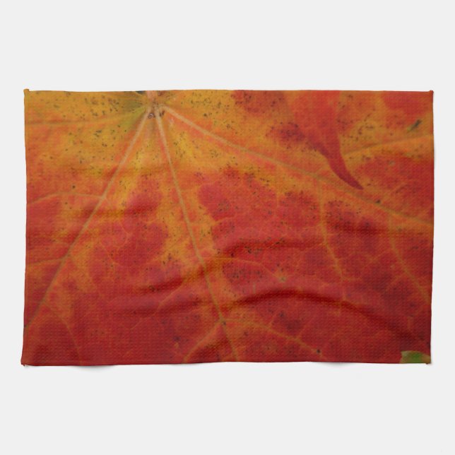 Red Maple Leaf Abstract Autumn Nature Photography Tea Towel (Horizontal)