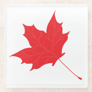 Red maple leaf glass coaster