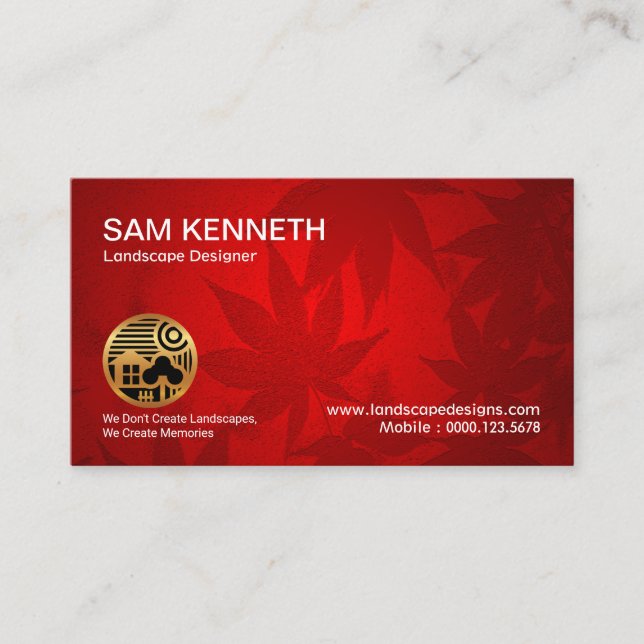Red Maple Leaf Modern Art Landscaping Business Card (Front)