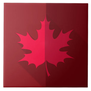 Red Maple Leaf on Burgundy Tile