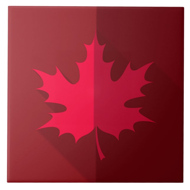 Red Maple Leaf on Burgundy Tile (Front)