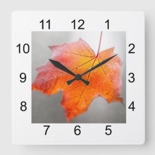 Red Maple Leaf - Velvet Autumn Square Wall Clock