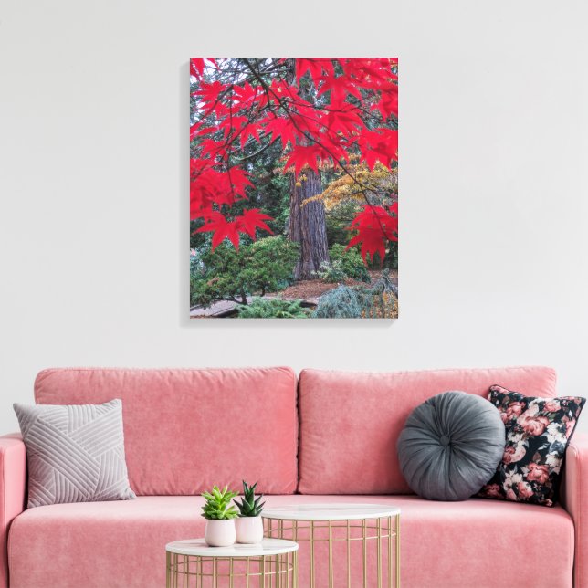 Red Maple Leaves in a Japanese Garden Canvas Print (Insitu(LivingRoom))