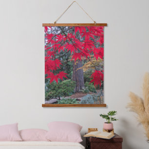 Red Maple Leaves in Japanese Garden Hanging Tapestry