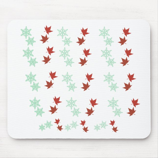 Red Maple Leaves & Mint Snowflakes Pattern Mouse Pad (Front)